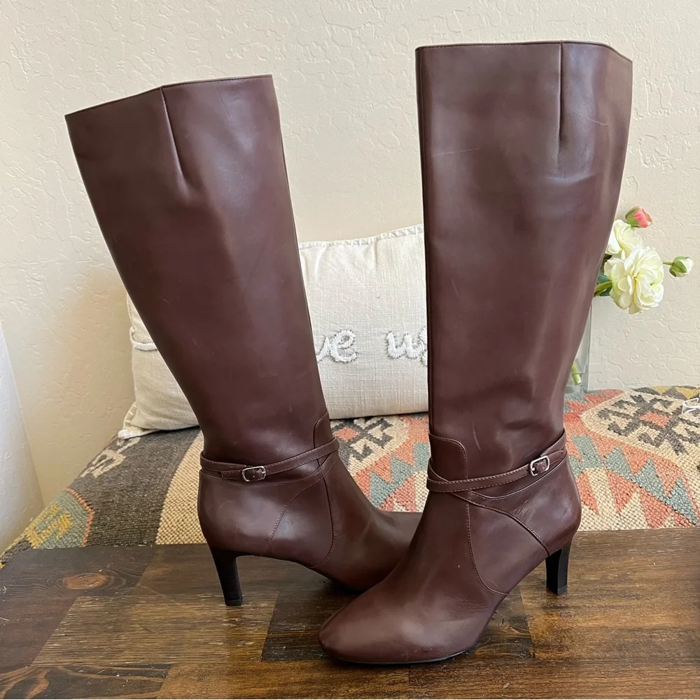 Ralph Lauren ELBERTA Leather Ankle Strap Tall Heeled Boots US8 (Black sold) - Picture 3 of 11